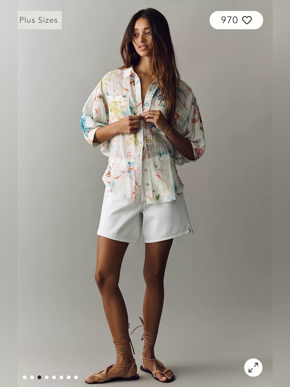 Pilcro/Anthropologie 100% Cotton Summer Buttondown Shirt in Ivory Pattern L. NWT - Picture 3 of 13